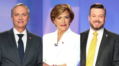 José Antonio Kast, Evelyn Matthei y Johannes Kaiser en el primer debate presidencial el 10 de septiembre 2025.