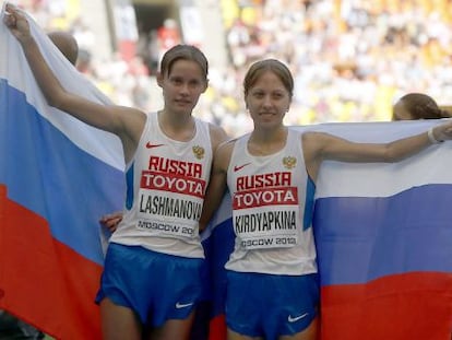 Lashmanova (i) y Kirdyapkina (d), oro y plata en 20 km marcha.