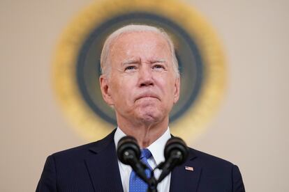 El presidente de los Estados Unidos, Joe Biden, durante la rueda de prensa en la Casa Blanca, el viernes.