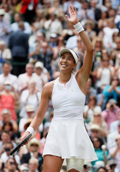 Muguruza celebra un triunfo en la central de Londres (2017).