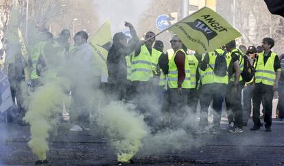 Protesta en Barcelona durante la huelga de taxistas del pasado jueves.