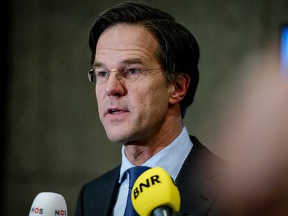 El primer ministro en funciones holandés, Mark Rutte, en una rueda de prensa este miércoles después de que su partido ganara las elecciones legislativas.