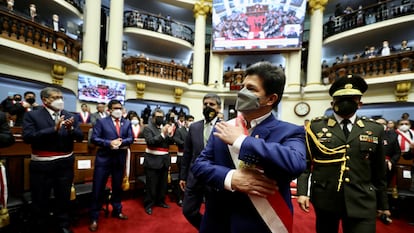 El presidente de Perú, Pedro Castillo, en la sede del Congreso, en Lima, el 28 de julio de 2022.