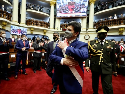 El presidente de Perú, Pedro Castillo, en la sede del Congreso, en Lima, el 28 de julio de 2022.