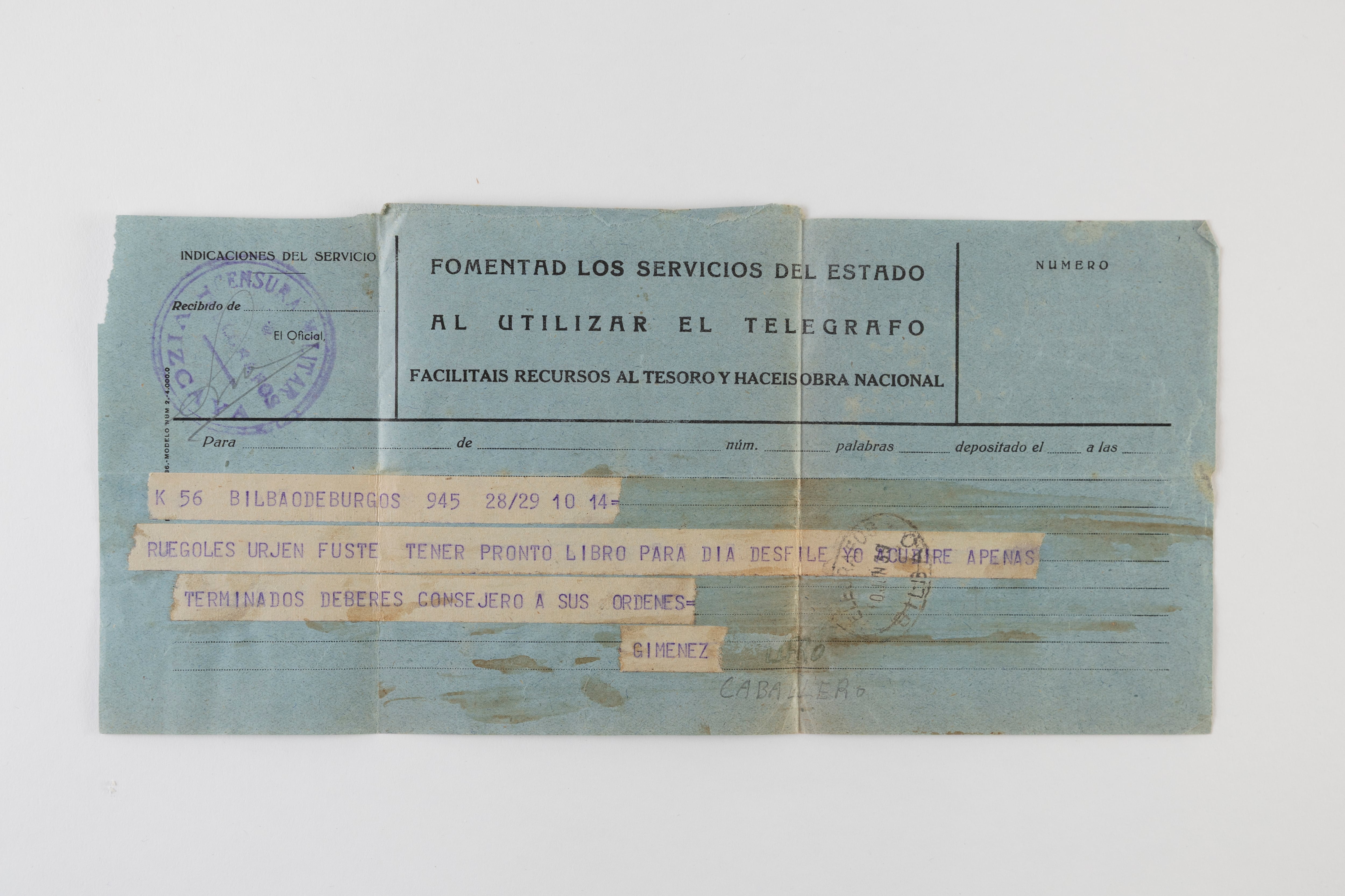 Uno de los telegramas de la época que ha permitido reconstruir el libro 'Hay Pirineos'.