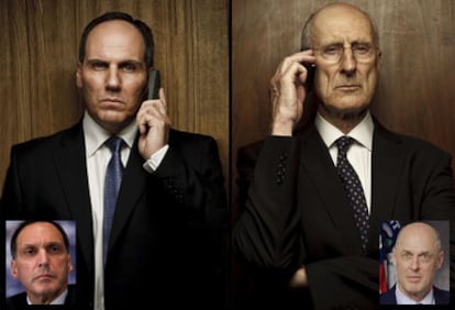 Corey Johnson y James Cromwell dan vida a Richard Fuld y Hank Paulson (en las imágenes de debajo) en <i>Los últimos días de Lehman Brothers, </i>un documental producido por la BBC que narra el hundimiento del banco.
