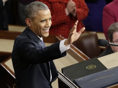 El presidente Obama segundos antes de empezar su discurso sobre el estado de la Unión en enero de 2015