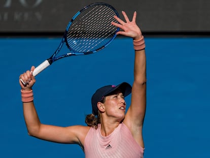 Garbine Muguruza, durante un entrenamiento en las instalaciones de Melbourne Park.