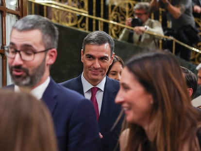 Pedro Sánchez, este miércoles, entra en el hemiciclo del Congreso para la primera sesión de investidura.