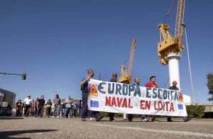 Manifestaci&oacute;n de trabajdores de la industria naval gallega.