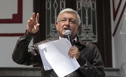 Andrés Manuel López Obrador desde la sede de Morena en la capital. 