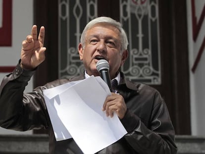 Andrés Manuel López Obrador desde la sede de Morena en la capital. 