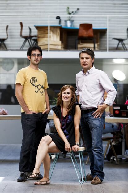 Pablo Gavilán, Blanca Arregui y Vicent Rosso, en Impact Hub Madrid (De izquierda a derecha).