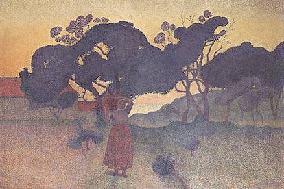 Un cuadro de Henri-Edmond Cross titulado <i>La ferme, soir,</i> de 1893, mostrado en la exposición del Museo d&#39;Orsay dedicada al neoimpresionismo.