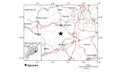 L'epicentre del terratrèmol, prop de Santa Coloma de Farners.