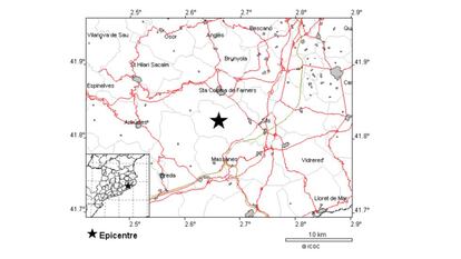 L'epicentre del terratrèmol, prop de Santa Coloma de Farners. 