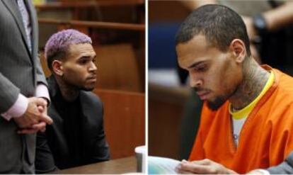 Chris Brown en dos de los juicios a los que tuvo que acudir tras ser denunciado por malos tratos a Rihanna.