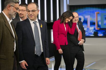 Debate electoral en Televisión Española con los candidatos Jordi Turull (Junts per Cataluña), Carles Riera (CUP), Ines Arrimadas (Ciudadanos), Miquel Iceta y Xavier Domenech.