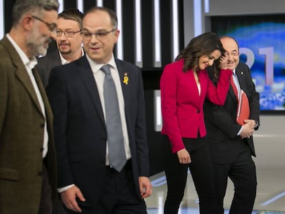 Debate electoral en Televisi&oacute;n Espa&ntilde;ola con los candidatos Jordi Turull (Junts per Catalu&ntilde;a), Carles Riera (CUP), Ines Arrimadas (Ciudadanos),   Miquel Iceta y Xavier Domenech.