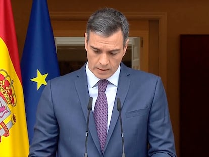 Pedro Sánchez, durante su declaración el lunes en La Moncloa.