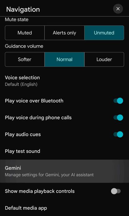Opción Gemini en los ajustes de Google Maps