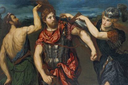 Paris Bordone. 'Perseo armado por Mercurio y Minerva', hacia 1545-1555.