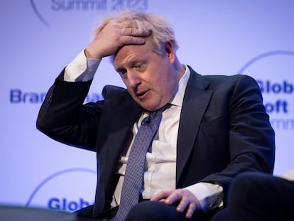 El ex primer ministro británico Boris Johnson, el jueves durante el congreso Global Soft Power en Londres.
