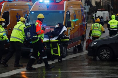 Victims on stretchers following the blast. 