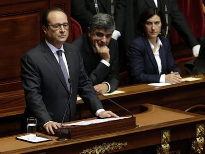 Hollande durante o discurso diante do Congresso, nesta segunda-feira.