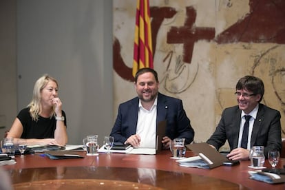 Munté, Junqueras y Puigdemont este martes.