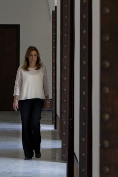La presidenta de la Junta, Susana Díaz, este martes en los pasillos de San Telmo.