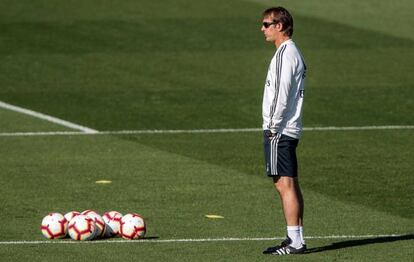Julen Lopetegui, durante el último entrenamiento del Real Madrid en Valdebebas.