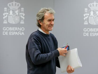 Fernando Simón, director del Centro de Coordinaciön de Alertas y Emergencias Sanitarias,  antes de la rueda de prensa del 7 de marzo de 2020.