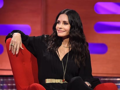 Courteney Cox appearing on the BBC on February 3, 2022.