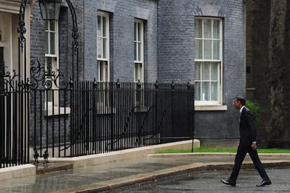 El primer ministro del Reino Unido, Rishi Sunak, tras la rueda de prensa este miércoles en Londres.