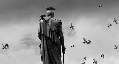 La estatua de Simón Bolívar en la Plaza Bolívar, centro de Bogotá.