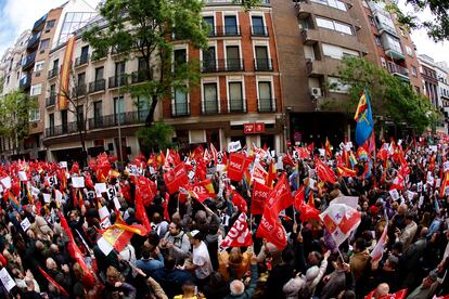 Imagen de la manifestación en la calle Ferraz de Madrid.