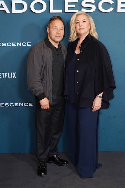 Stephen Graham y su mujer, Hannah Walters, en la 'premiere' de 'Adolescencia', el 12 de marzo de 2025 en Londres.