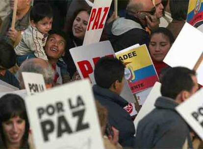 Algunos de los asistentes ecuatorianos a la manifestación.