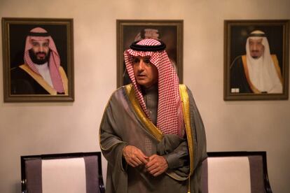 El ministro de Exteriores saudí durante la entrevista este viernes en Madrid.