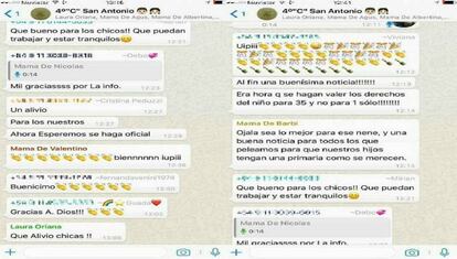 Whatsapp de las madres difundidos por la tía del niño afectado.