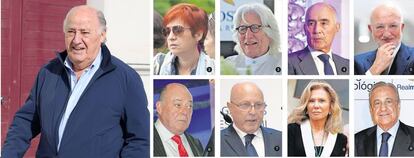 1 Amancio Ortega (fundador de Inditex) . 2 Sandra Ortega (hija de Amancio Ortega y Rosalía Mera). 3 Miguel Fluxa Roseelló (presidente de Grupo Iberostar). 4 Rafael del Pino (presidente de Ferrovial). 5 Juan Roig (presidente ejecutivo de Mercadona). 6 Juan Abello (empresario y mecenas). 7 Tomás Olivo (propietario de Galerías Comerciales y promotor). 8 Alicia Koplowitz (empresaria, financiera y aristócrata). 9 Florentino Pérez (presidente de ACS).