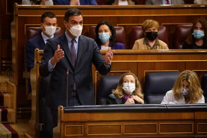 El presidente del Gobierno, Pedro Sánchez, interviene en la sesión de control en el Congreso de los Diputados.