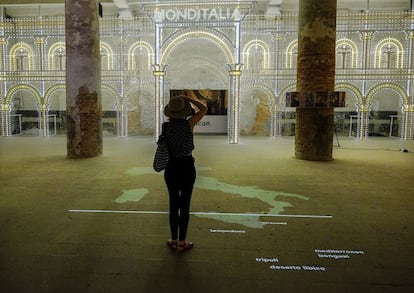 Entrada del pabellón 'Monditalia' en Venecia.