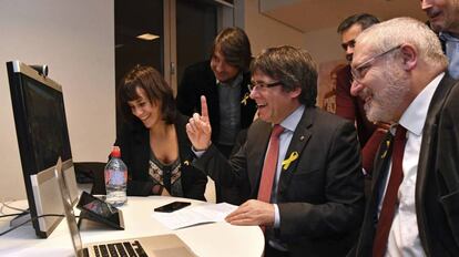 Puigdemont celebra los resultados del 21D desde Bruselas.