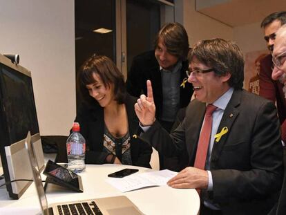 Puigdemont celebra los resultados del 21D desde Bruselas.