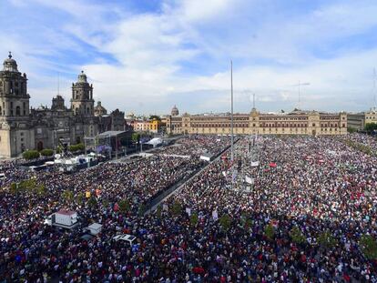 Vista del Zócalo durante el discurso de López Obrador este lunes.