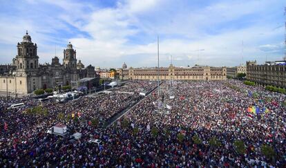 Vista del Zócalo durante el discurso de López Obrador este lunes.
