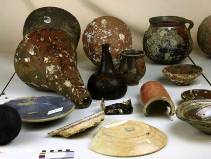 Fotograf&iacute;a facilitada por el museo nacional de Arqueolog&iacute;a Subacu&aacute;tica de Cartagena de varios de los objetos hallados. 