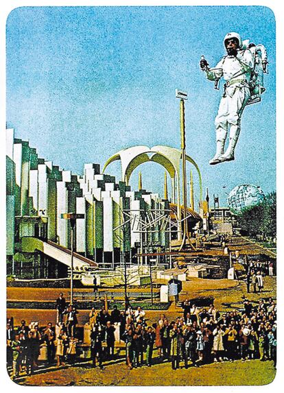 <b>La mochila voladora que Bell presentó en la New York World's Fair de 1964. Aparece en el libro <i>Exit to Tomorrow: World's Fair Architecture Design, Fashion 1933-2005</i></b>